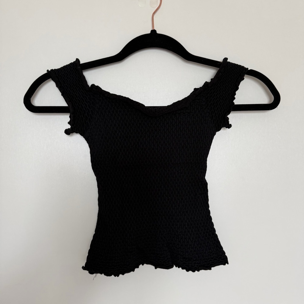 Free People Black Textured Crop Top